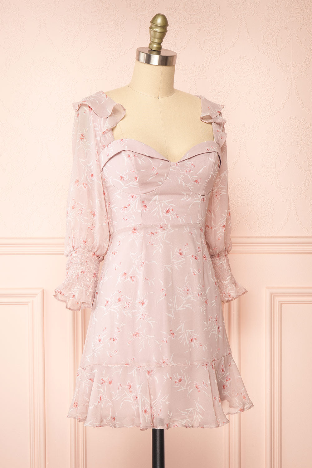 Palanie | Short Mauve Floral Dress | Boutique 1861 side view