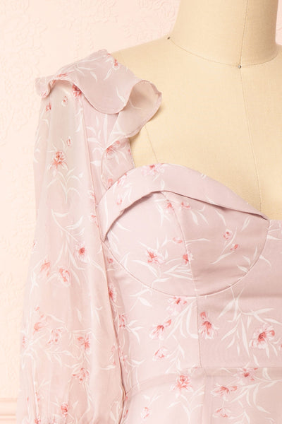 Palanie | Short Mauve Floral Dress | Boutique 1861 side close-up