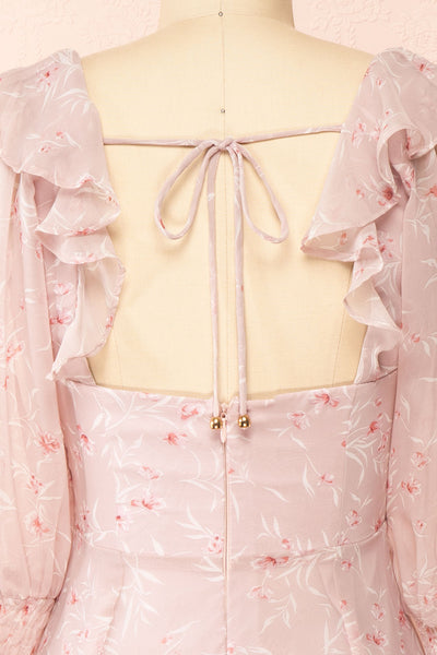 Palanie | Short Mauve Floral Dress | Boutique 1861 back close-up
