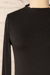 Palencia Black Ribbed Long Sleeve Top w/ Frills| La petite garçonne front close-up