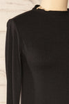Palencia Black Ribbed Long Sleeve Top w/ Frills| La petite garçonne side close-up