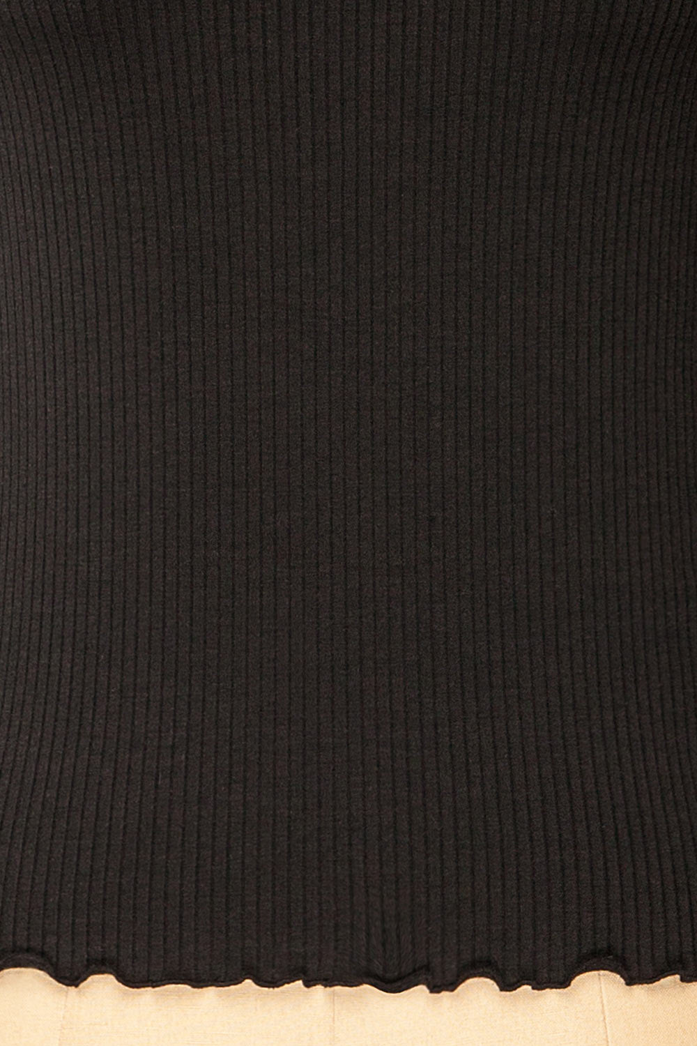 Palencia Black Ribbed Long Sleeve Top w/ Frills| La petite garçonne fabric 