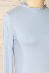 Palencia Blue Ribbed Long Sleeve Top w/ Frills | La petite garçonne side close-up