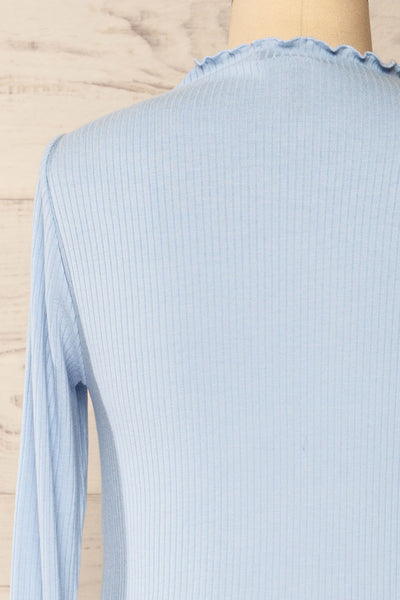 Palencia Blue Ribbed Long Sleeve Top w/ Frills | La petite garçonne back close-up