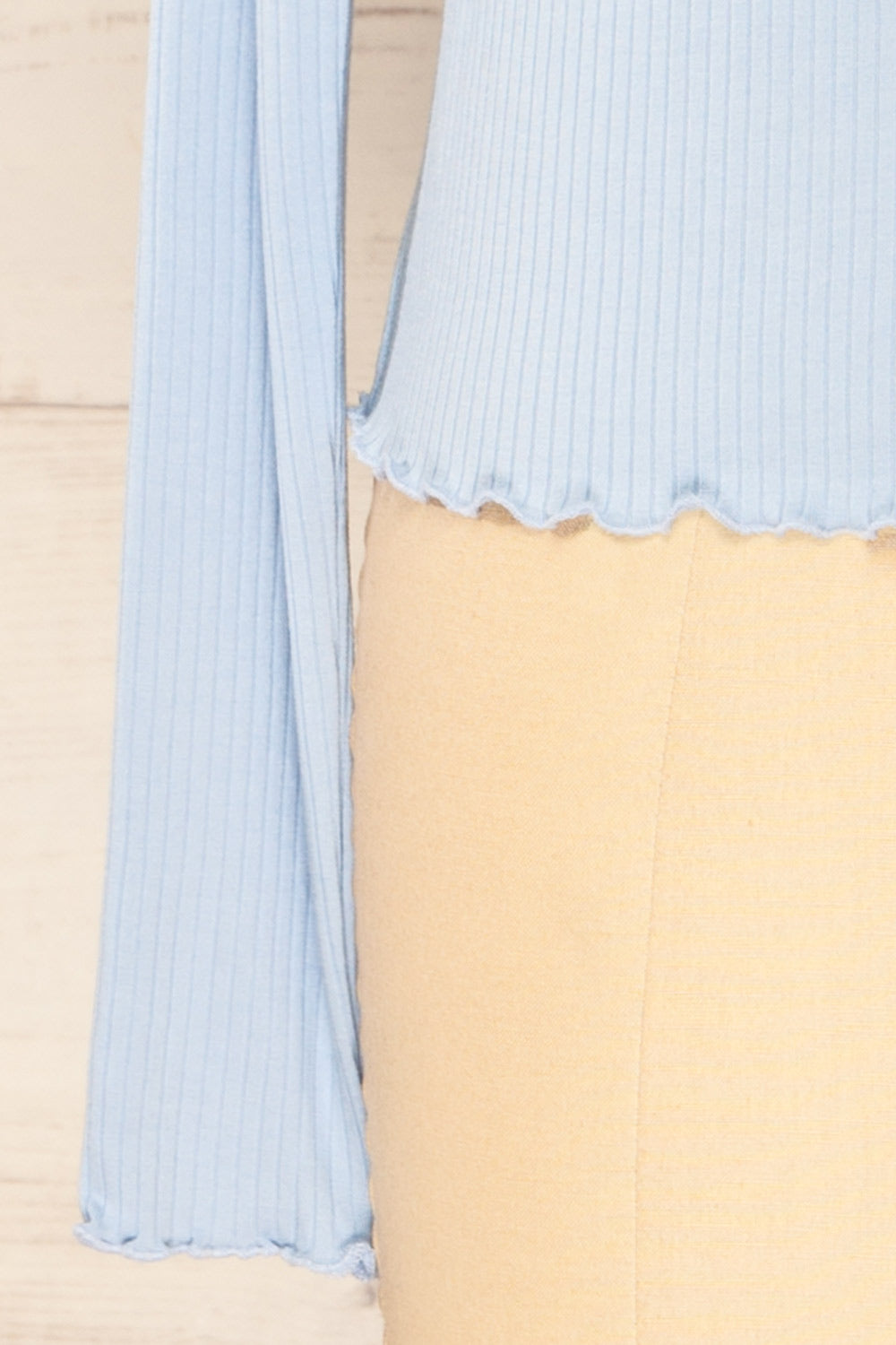 Palencia Blue Ribbed Long Sleeve Top w/ Frills | La petite garçonne bottom 