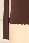 Palencia Brown Ribbed Long Sleeve Top w/ Frills| La petite garçonne sleeve