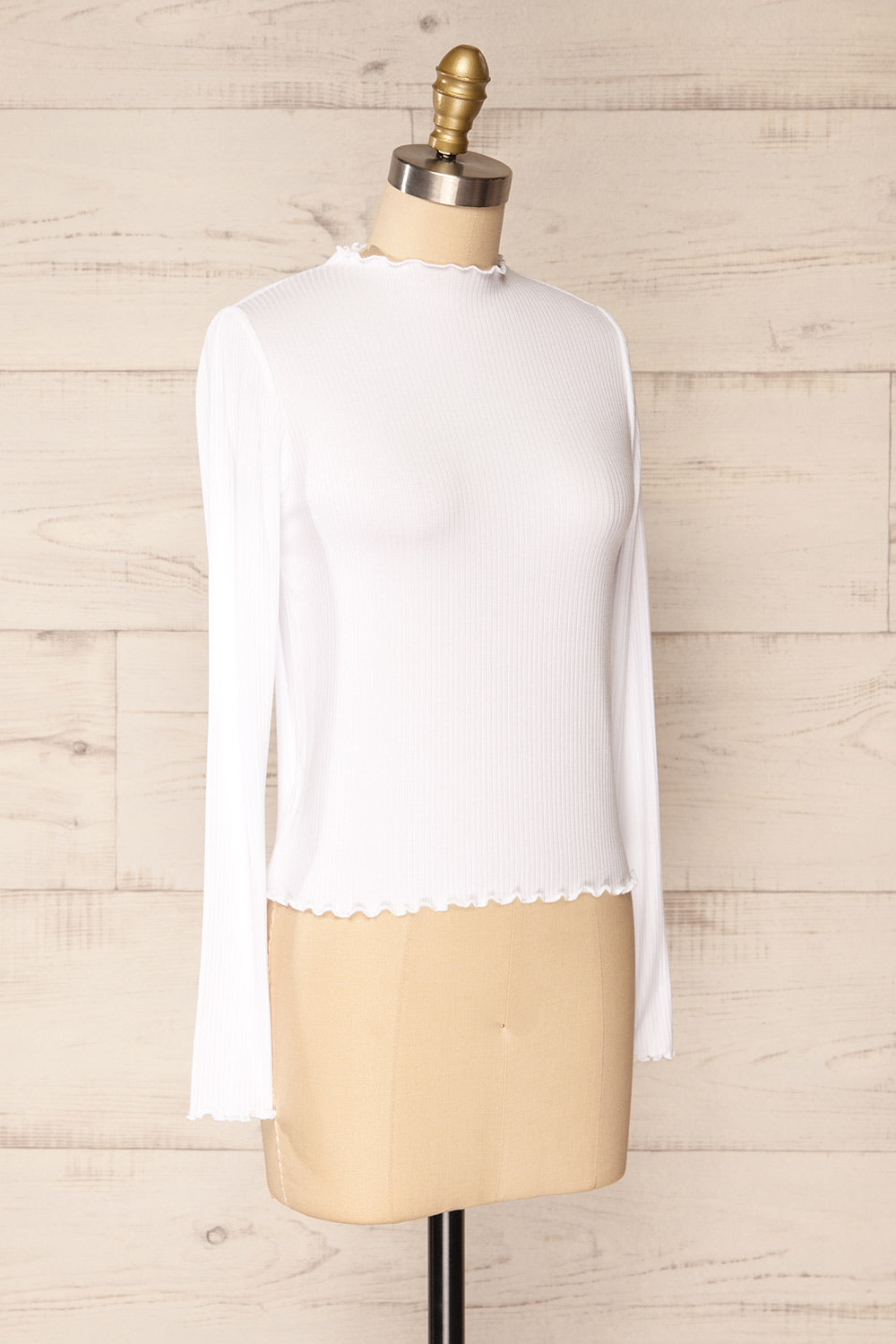 Palencia Brown Ribbed Long Sleeve Top w/ Frills