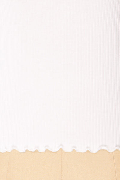 Palencia White Ribbed Long Sleeve Top w/ Frills| La petite garçonne fabric