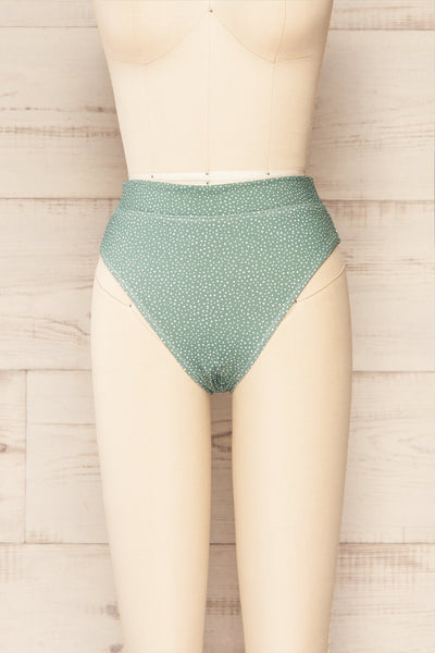 Palic Green High-Waisted Polka Dot Bikini Bottom | La petite garçonne front view