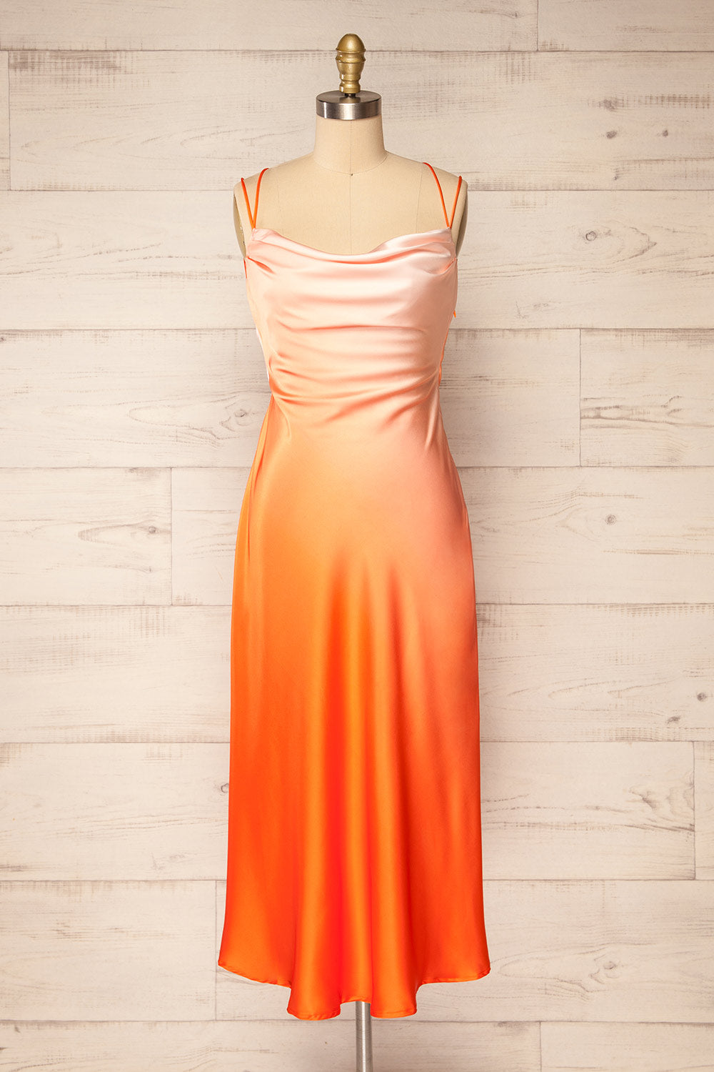Palmer Cowl Neck Orange Midi Dress | La petite garçonne front view