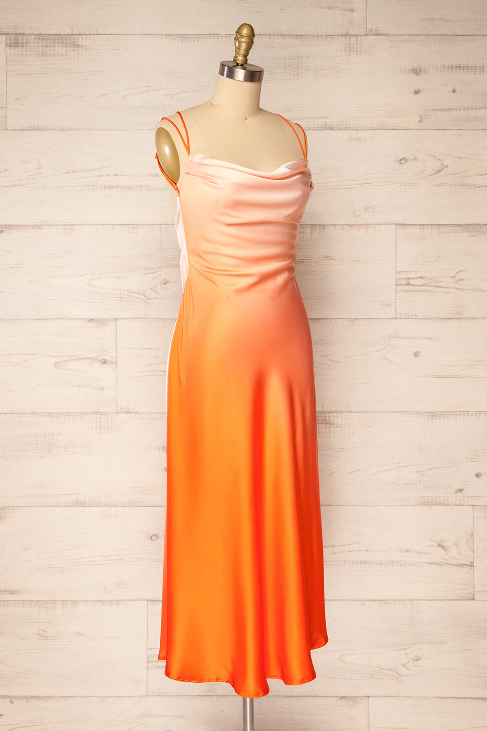 Palmer Cowl Neck Orange Midi Dress | La petite garçonne side view