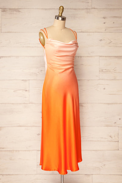 Palmer Cowl Neck Orange Midi Dress | La petite garçonne side view