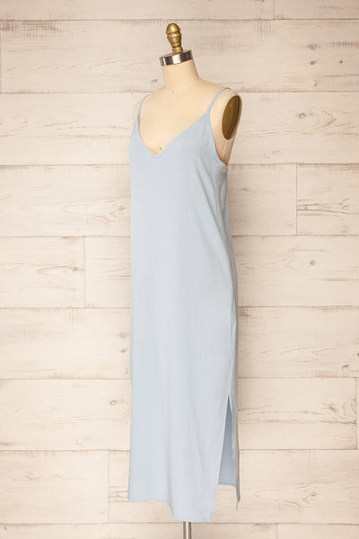 Palmi Blue V-Neck Midi Slip Dress by Dailystory | La petite garçonne side view
