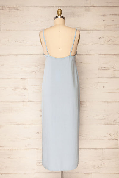 Palmi Blue V-Neck Midi Slip Dress by Dailystory | La petite garçonne back view