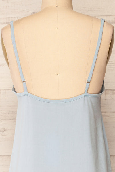 Palmi Blue V-Neck Midi Slip Dress by Dailystory | La petite garçonne back close-up