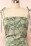 Pamela Short Paisley Satin Dress w/ Tie Straps | Boutique 1861 frotn close up