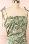 Pamela Short Paisley Satin Dress w/ Tie Straps | Boutique 1861 side close up