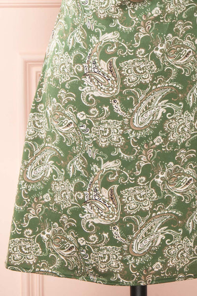 Pamela Short Paisley Satin Dress w/ Tie Straps | Boutique 1861 details