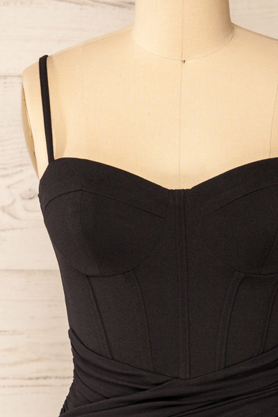 Panama Black Short Fitted Black Dress | La petite garçonne front close-up