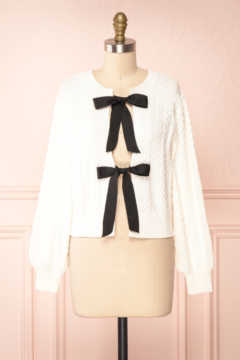 Panda Cropped Knit Cardigan w/ Bow Detail | Boutique 1861 front view