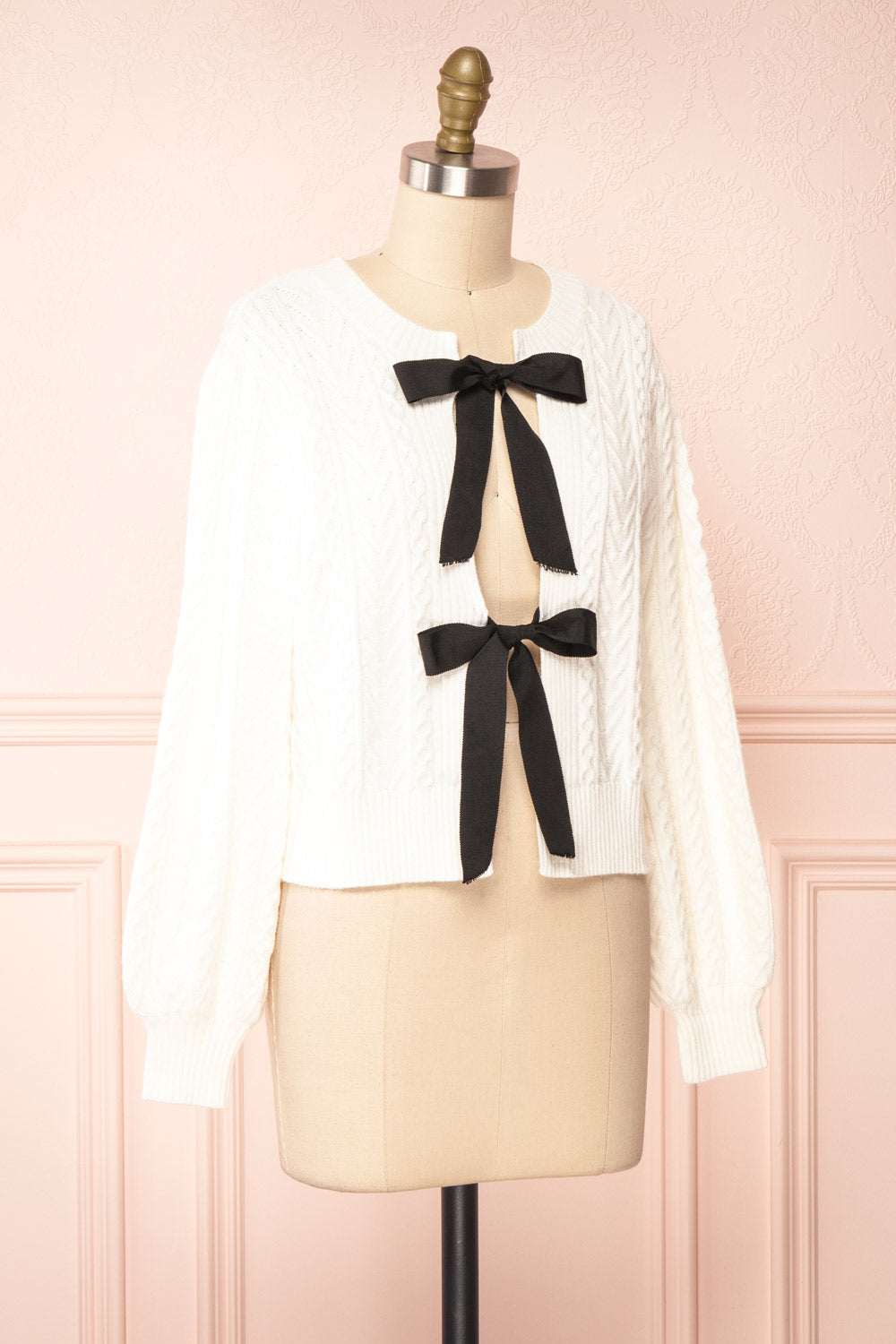 Panda Cropped Knit Cardigan w/ Bow Detail | Boutique 1861 side view