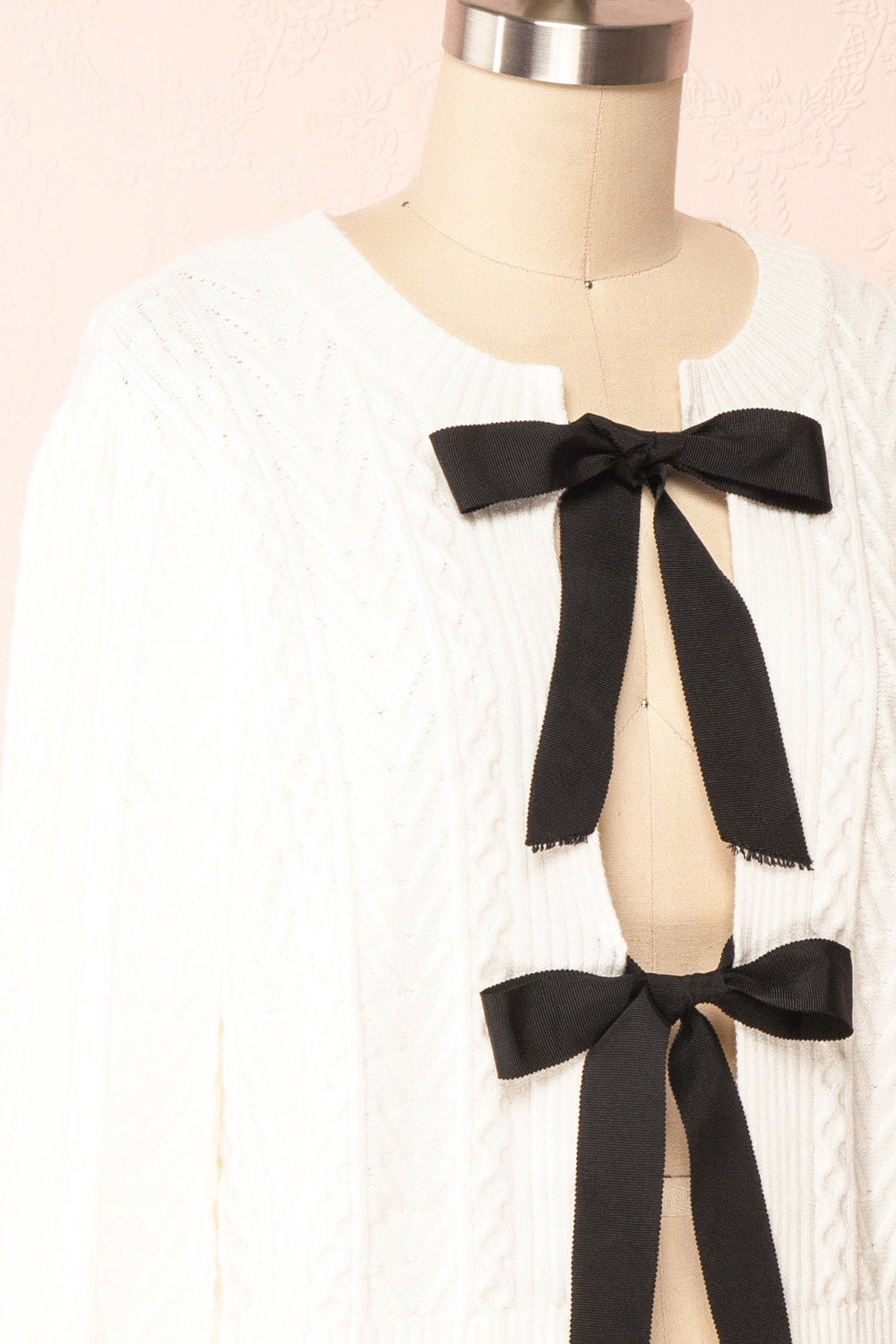Panda Cropped Knit Cardigan w/ Bow Detail | Boutique 1861 side close up