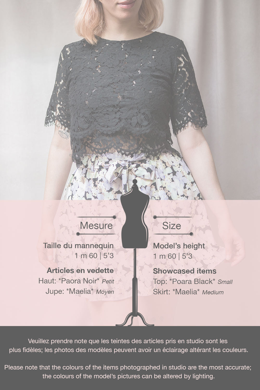 Paora Black Short Sleeve Lace Crop Top | Boutique 1861 model infos