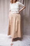 Moyna Beige Ankle Length High-Waisted Skirt | Boutique 1861 on model