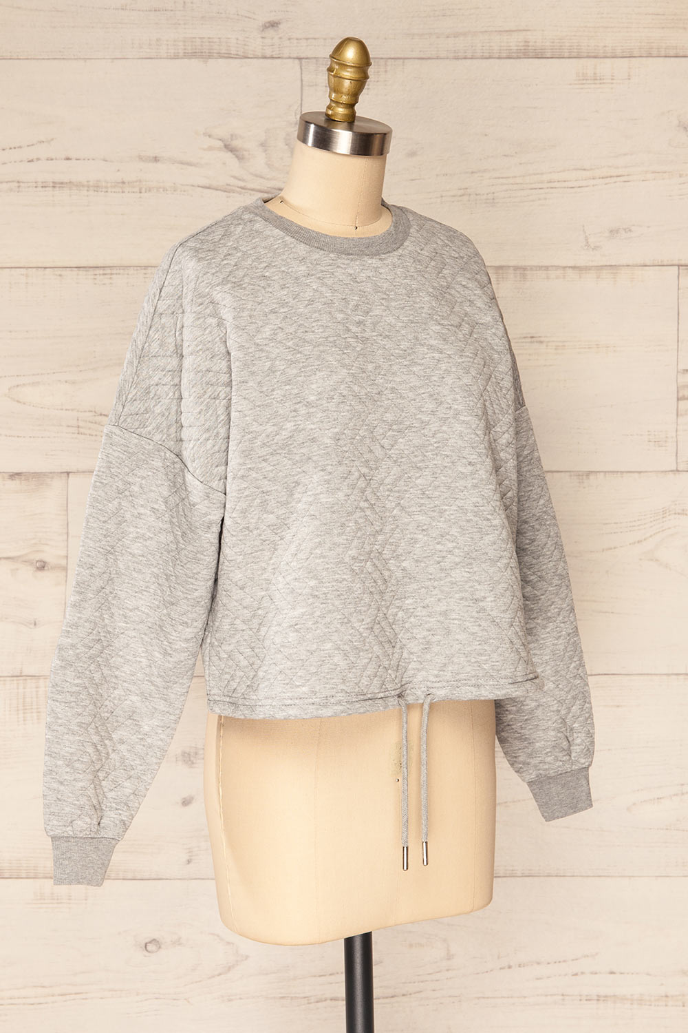 Paris Grey Cropped Sweater w/ Drawstring | La petite garçonne side view