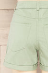 Park Green High-Waisted Denim Shorts | La petite garçonne back close-up