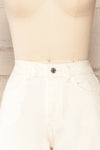 Park Ivory High-Waisted Denim Shorts | La petite garçonne front close-up