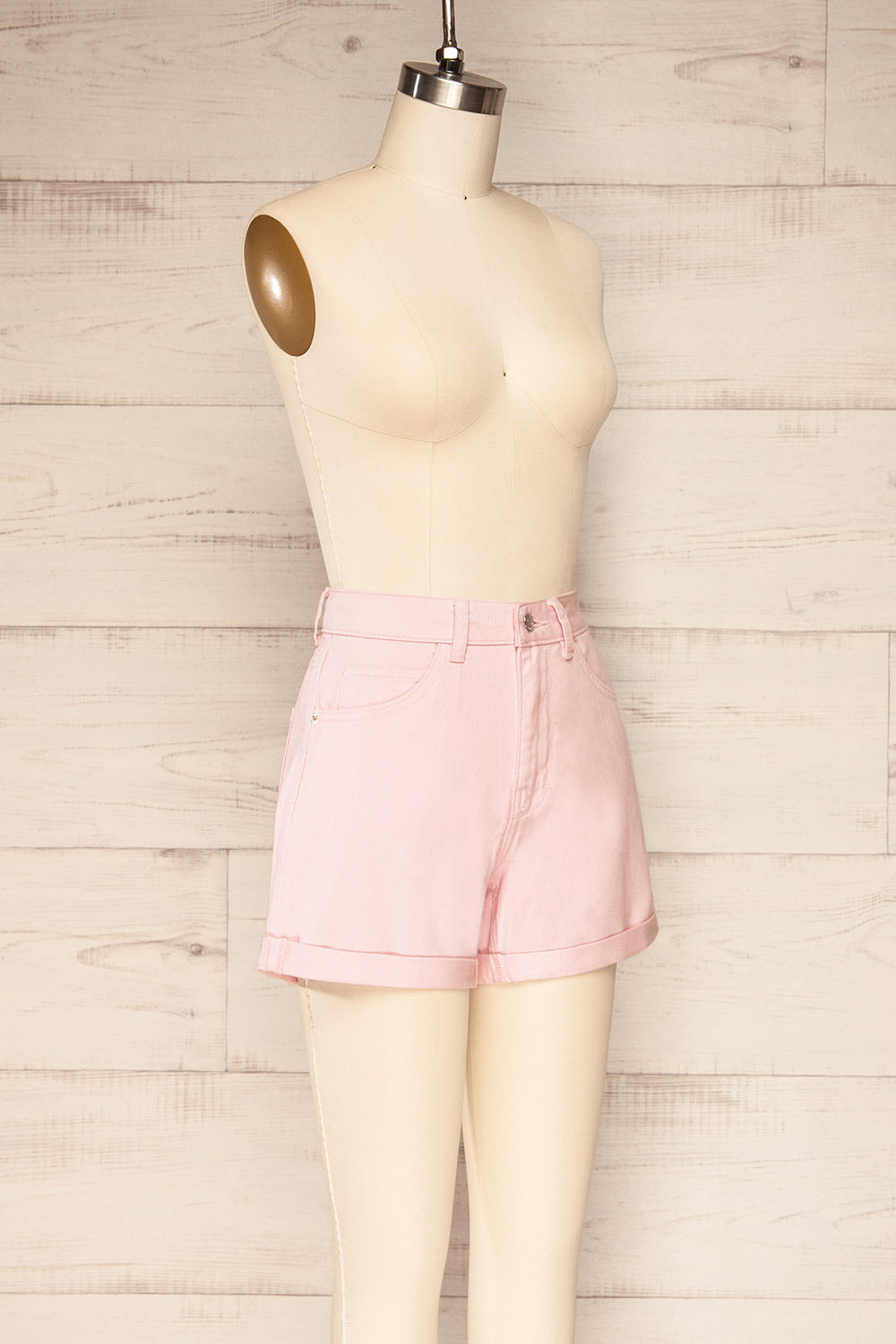 Park Pink High-Waisted Denim Shorts | La petite garçonne side view