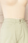 Park Sage High-Waisted Denim Shorts | La petite garçonne side close-up
