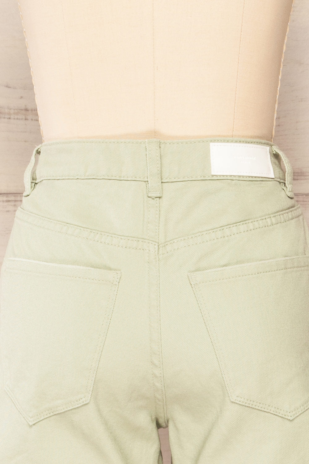 Park Sage High-Waisted Denim Shorts | La petite garçonne back close-up