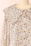 Parnita Floral Button-Up Top w/ Peter Pan Collar | Boutique 1861 front close-up