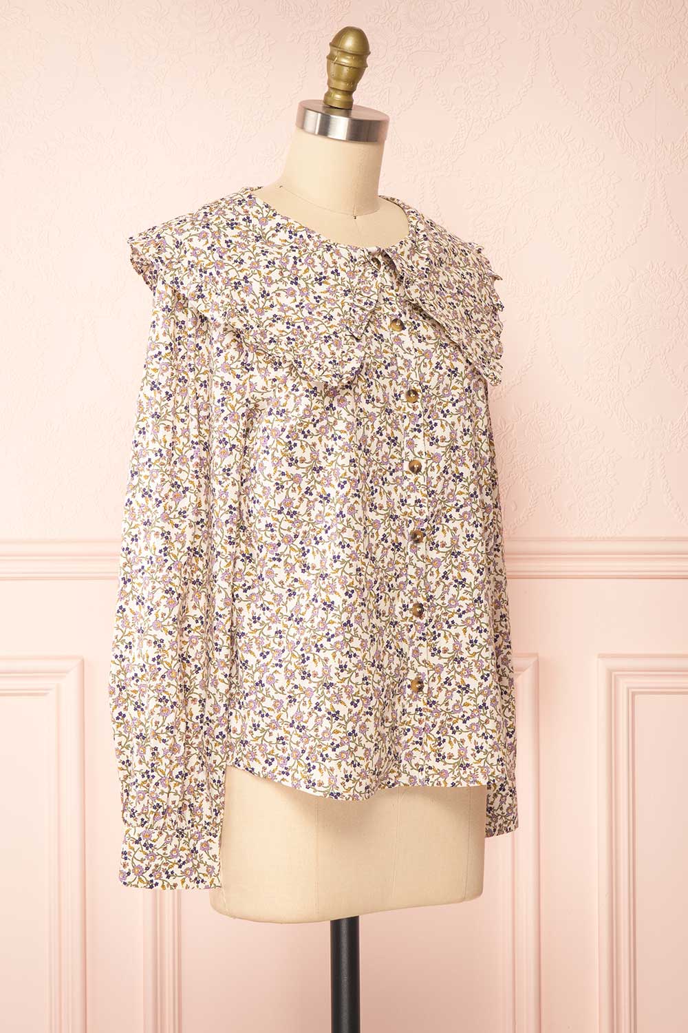 Parnita Floral Button-Up Top w/ Peter Pan Collar | Boutique 1861 side view 