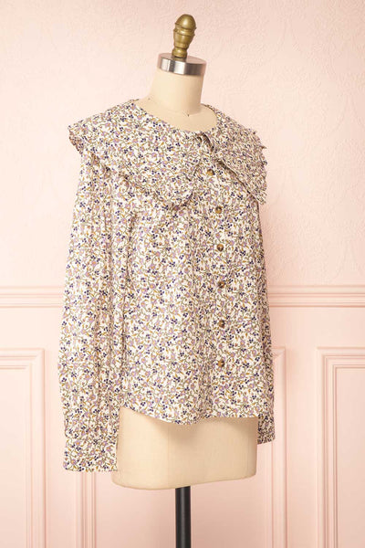 Parnita Floral Button-Up Top w/ Peter Pan Collar | Boutique 1861 side view