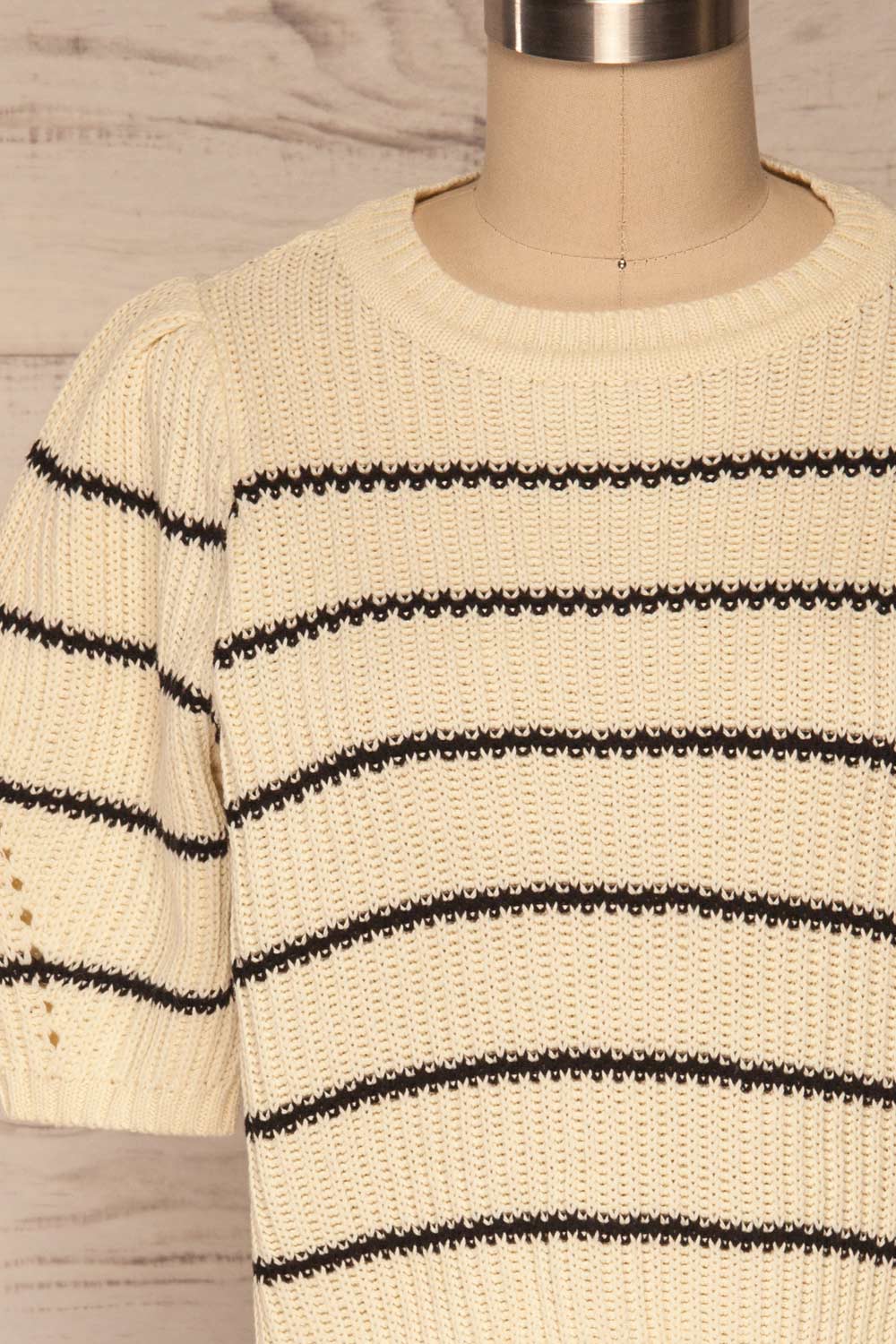 Pasym Cream Black Stripes Knit Crop Top front close up | La petite garçonne