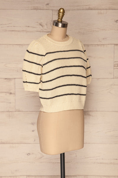 Pasym Cream Black Stripes Knit Crop Top side view | La petite garçonne