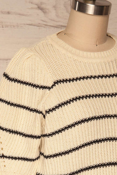 Pasym Cream Black Stripes Knit Crop Top side close up | La petite garçonne