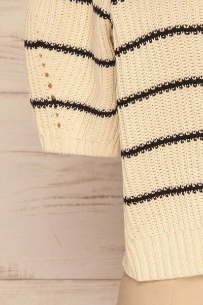 Pasym Cream Black Stripes Knit Crop Top sleeve | La petite garçonne