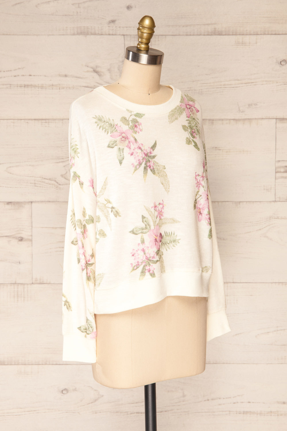 Paszkow White Floral Crew Neck Sweater | La petite garçonne side view