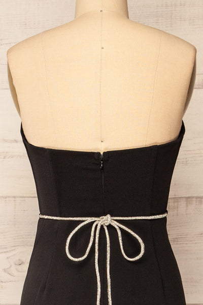 Paterna Fitted Strapless Black Midi Dress | La petite garçonne back close-up
