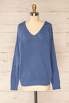 Patras Blue V-Neck Knitted Sweater | La petite garçonne front view