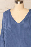 Patras Blue V-Neck Knitted Sweater | La petite garçonne front close up