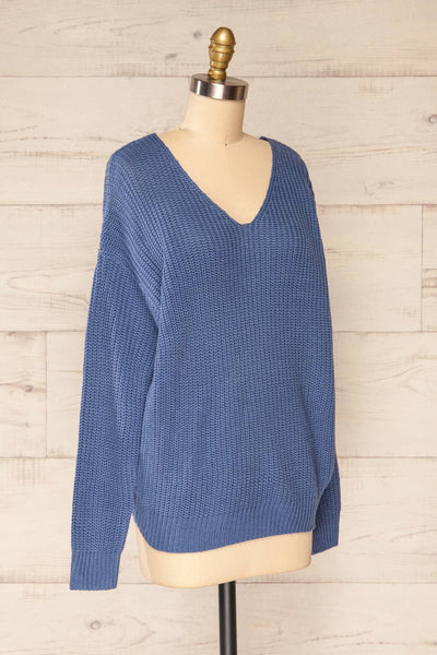 Patras Blue V-Neck Knitted Sweater | La petite garçonne side view