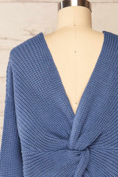 Patras Blue V-Neck Knitted Sweater | La petite garçonne back close up