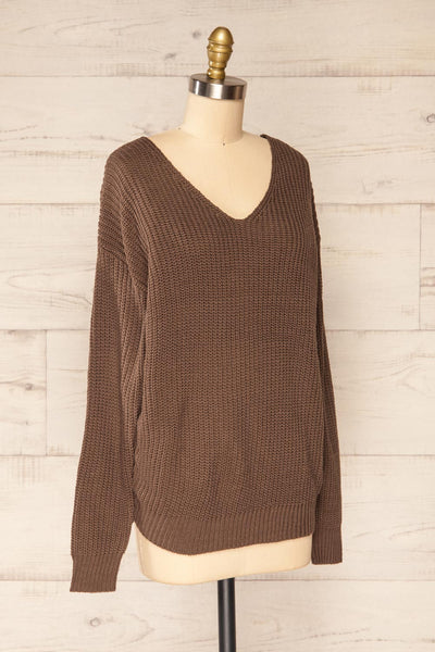 Patras Brown V-Neck Knitted Sweater | La petite garçonne side view