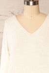 Patras Cream V-Neck Knitted Sweater | La petite garçonne front close up