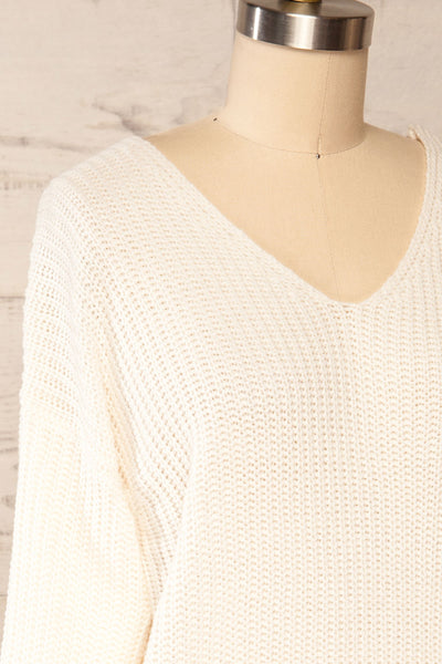 Patras Cream V-Neck Knitted Sweater | La petite garçonne side close up